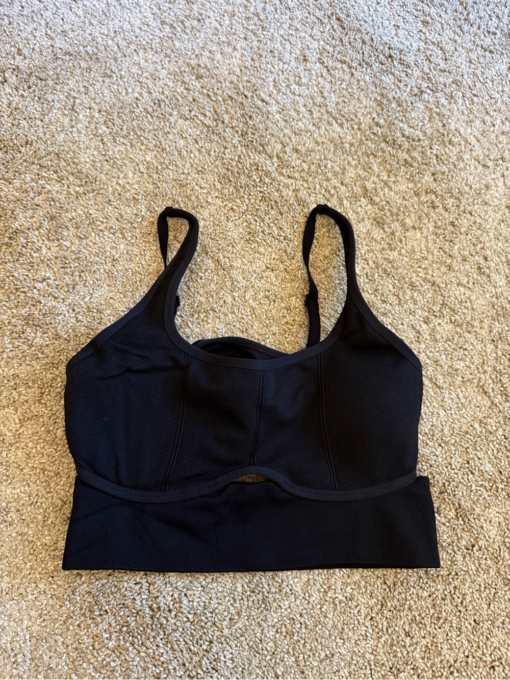aerie Black Longline Ribbed Sports Bralette